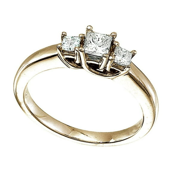 14k Yellow Gold 0.50 Ct Three Stone Trellis Diamond Ring