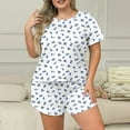 thumbnail image 2 of Bibifish Womens Pajama Sets Summer Plus Sized Short Sleeve T-Shirts With Wide Leg Shorts Nightwear Oversized Breathable Loungewear Sets, 2 of 3