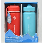 ThermoFlask 16oz Stainless Steel Water Bottles Red Green - 2 Pack