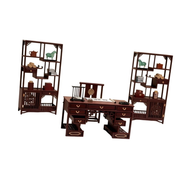 Juego de sillas chinas en miniatura a escala 1/12, colección de adornos artesanales para casa de muñecas. estilo D