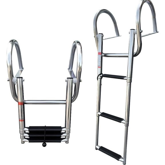 Pontoon Boat Ladder, Stainless Steel 3 Step Telescoping Boat Boarding Ladder with Wide Steps, Folding Boat Swim Ladder,Dock Ladder with Hand Railings Heavy Duty