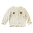 thumbnail image 2 of EnJoCho Toddler Girls Knit Cardigan Girls Ruffled Hem Bow Open Front Sweater Jacket Kids Long Sleeve Button Cute Clothes Tops Cable Knit Girls Sweater Fall, 2 of 7