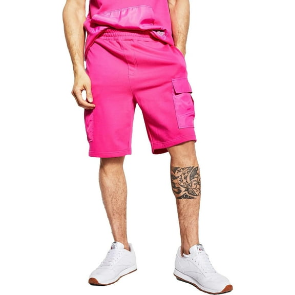 Royalty by Maluma Men's Relaxed-Fit Mixed-Media 9-1/2 Utility Shorts Fuchsia-Med