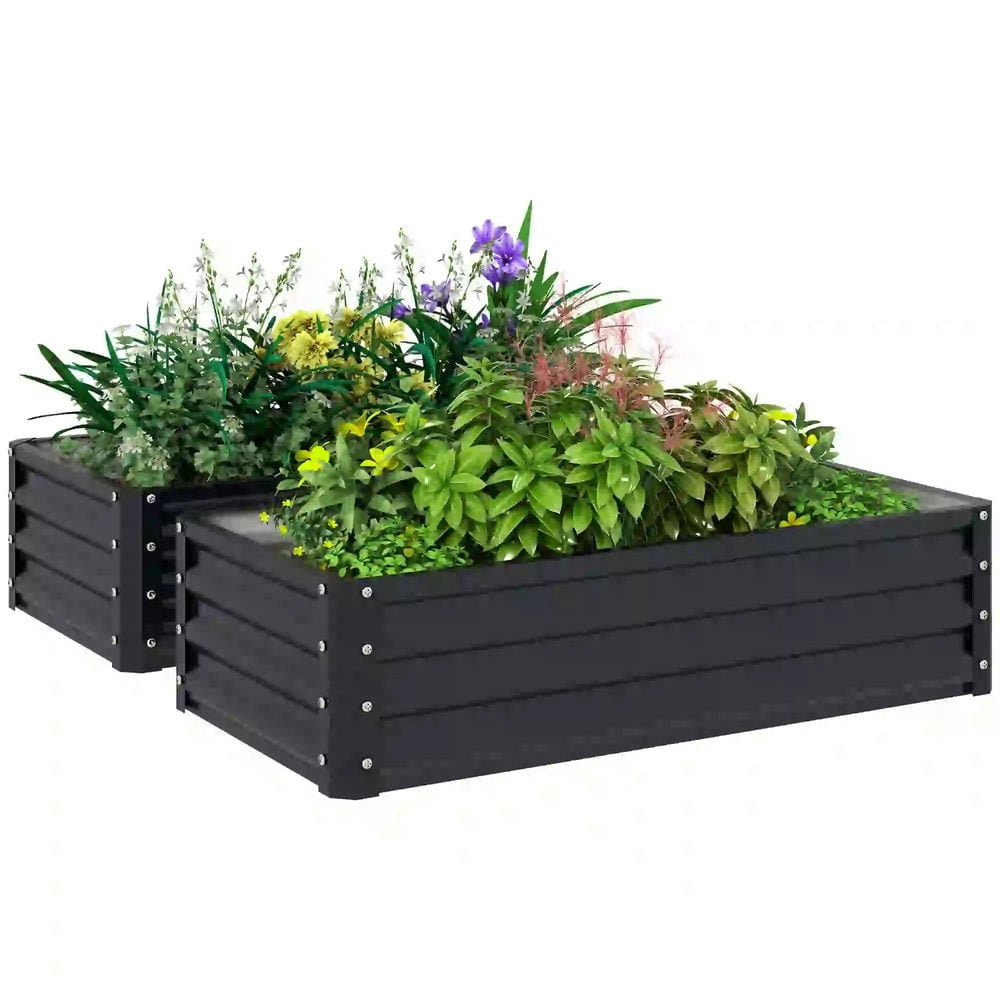 Spaco Galvanized Raised Garden Bed, 4' x 2' x 1' Metal Planter Box for Outdoor Growing Vegetables, Flowers, Herbs, Succulents, Gray