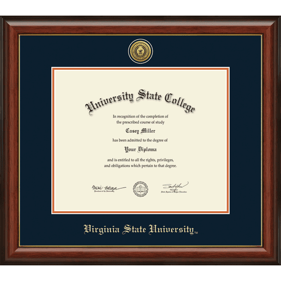 Virginia State University Diploma Frame, Document Size 17" x 14"