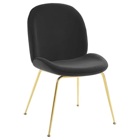 Pemberly Row 17.5" Stainless Steel Performance Velvet Dining Chair in Black/Gold
