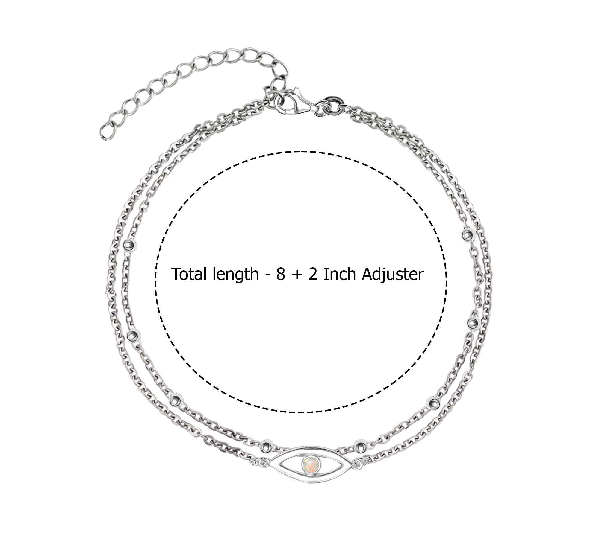LeCalla 925 Sterling Silver Created Opal Layered Evil Eye Beaded Adjustable Anklet for Teen Women