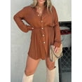 thumbnail image 6 of Women Jumpsuit, Long Sleeve Solid Color Turn-down Collar Button-down Shirt Bodysuit Streetwear, 6 of 9