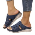 thumbnail image 5 of Women's Slippers Summer Wedge Open Toe Slip-On Peep Toe Sandals Casual Daily Shoes for Women Beach Fashion Blue 5.5, 5 of 6