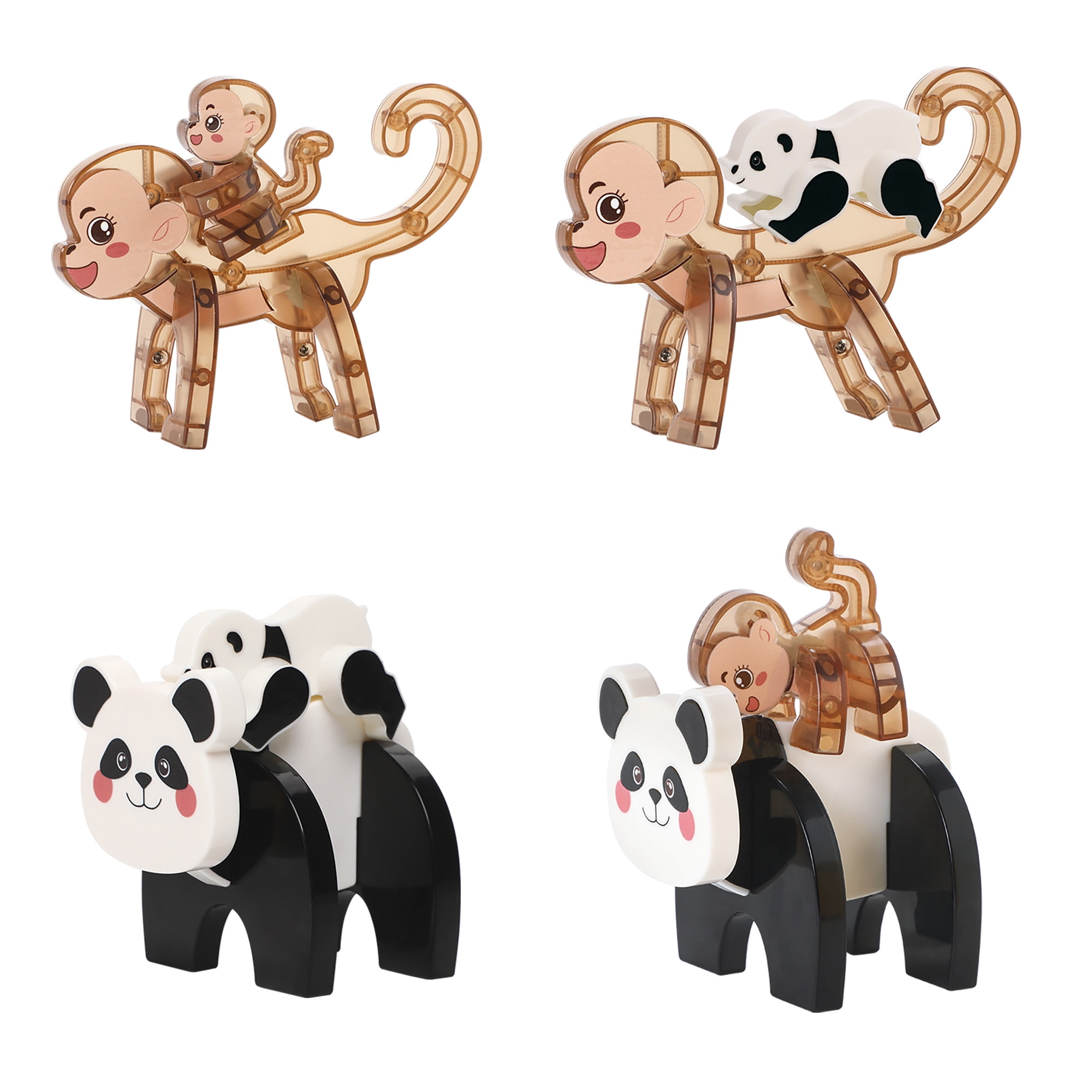 PICASSO TILES PTA36, 4 Pack Magnetic Panda & Monkey STEM Building