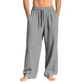 thumbnail image 2 of Dresfit Wide Leg Pants for Men Linen Lounge Pants Summer Spring Big and Tall Straight Leg Pant with Back Pockets Uncuffed Loose Lightweight Beach Trousers Gray S, 2 of 8