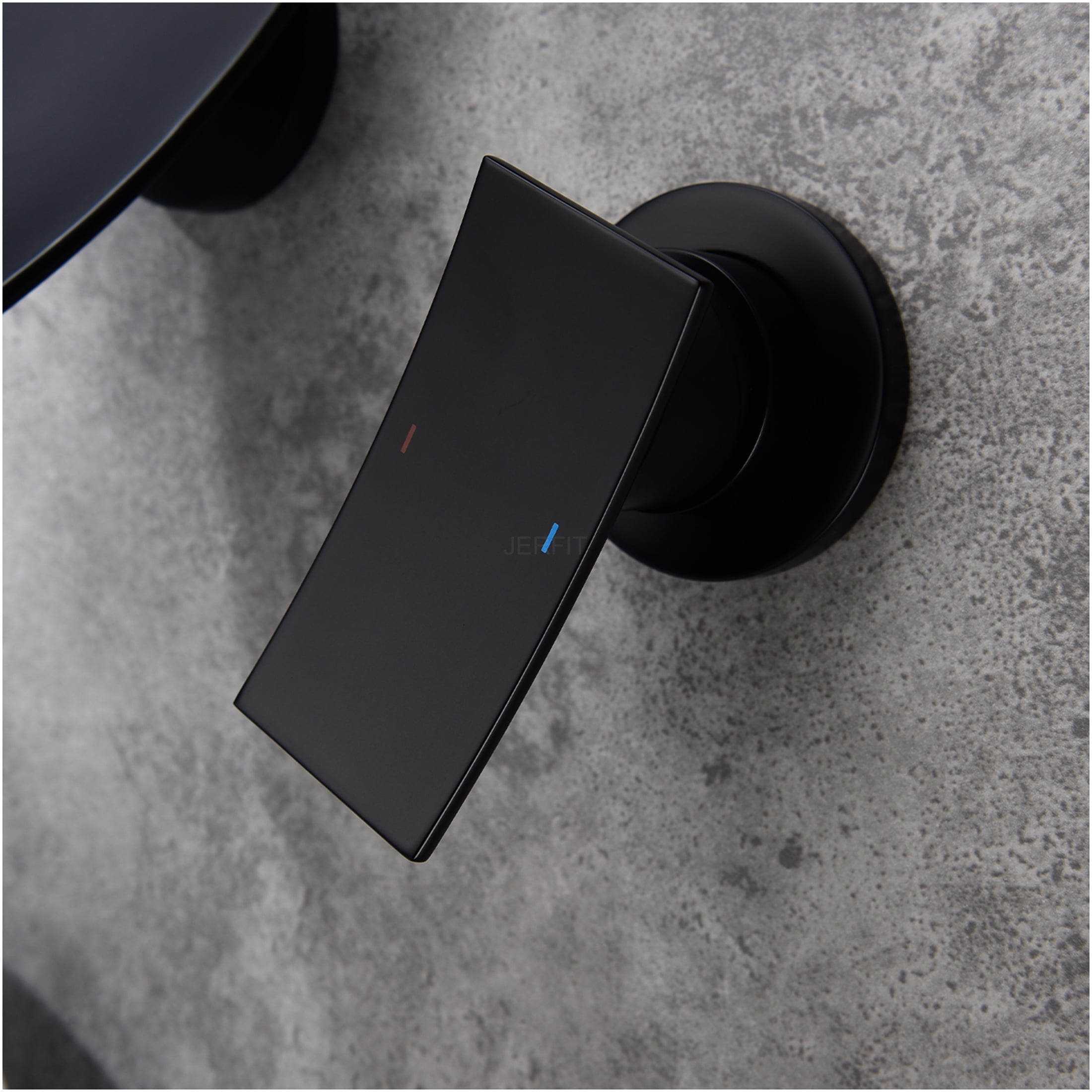 JERFIT Wall Mount Waterfall Bathroom Faucet, Matte Black Widespread Brass Spout Faucet for Vessel Sink, Bathtub