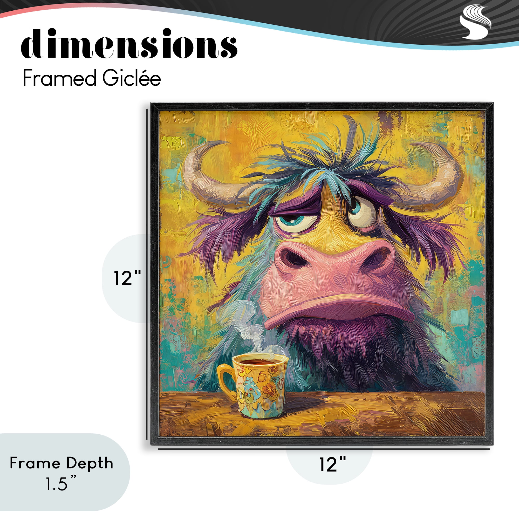Stupell Industries Grumpy Cow & Mug Black Framed Giclee Art, design by The Wands Want