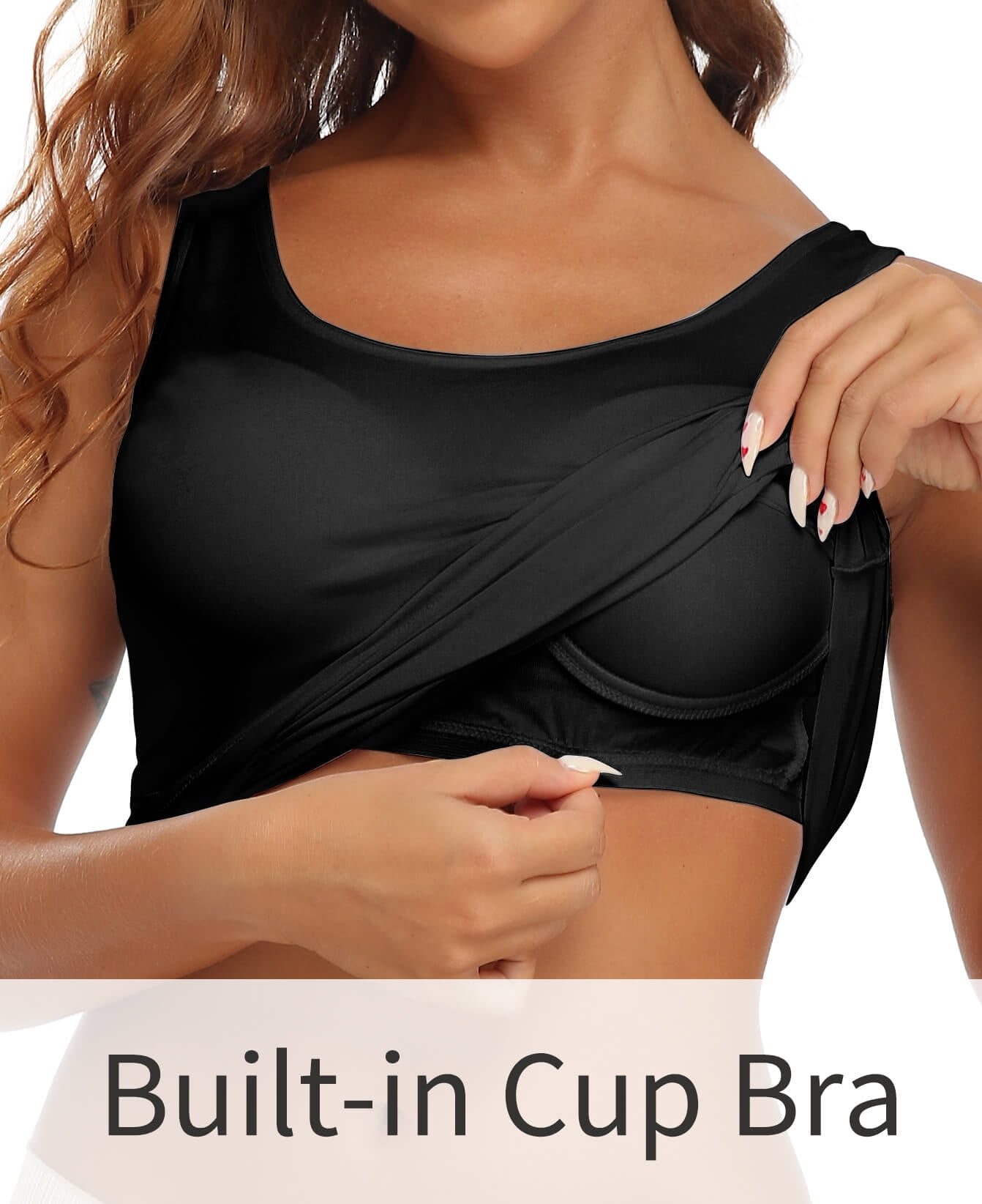 MANIFIQUE Tank Tops for Women Basic Camisole with Built in Bra Casual Wide Strap Sleeveless