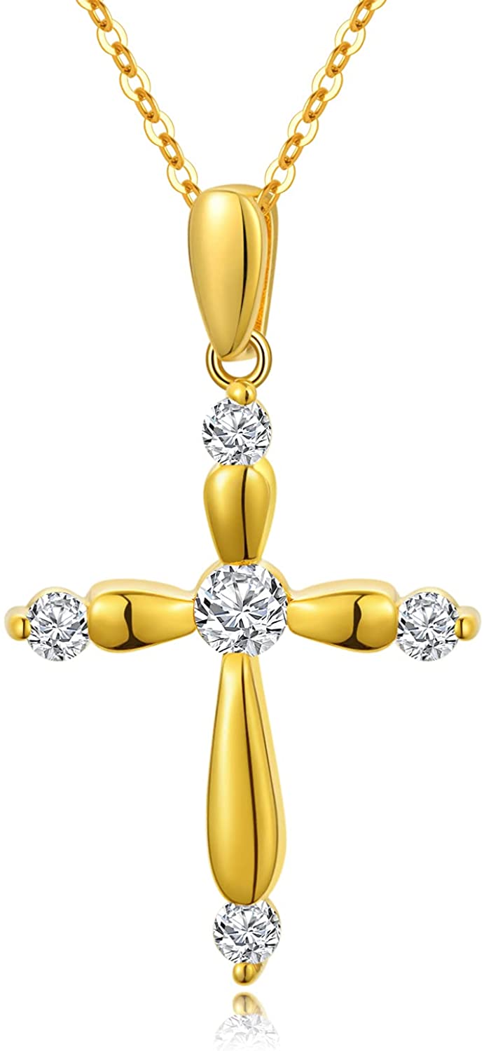 Solid 18K Gold Cross Necklace for Women 