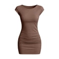 thumbnail image 5 of ClodeEU Women's Cap Sleeve Crew Neck Bodycon Mini Dress,Solid Color Slim Fit Casual Summer Dress Brown,Women's Plus L, 5 of 8