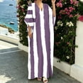 thumbnail image 6 of Casual T Shirt Dress Women's V-Neck Striped Print Three-Quarter Sleeve Maxi Dress With Side Slits Bohemian Flowy Purple S, 6 of 7