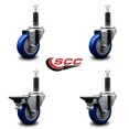 thumbnail image 2 of 3.5 Inch Blue Poly Wheel Swivel 1 Inch Expanding Stem Caster Set 2 Brakes SCC, 2 of 2