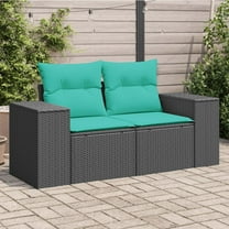 vidaXL Patio Sofa with Cushions 2-Seater Black Poly Rattan