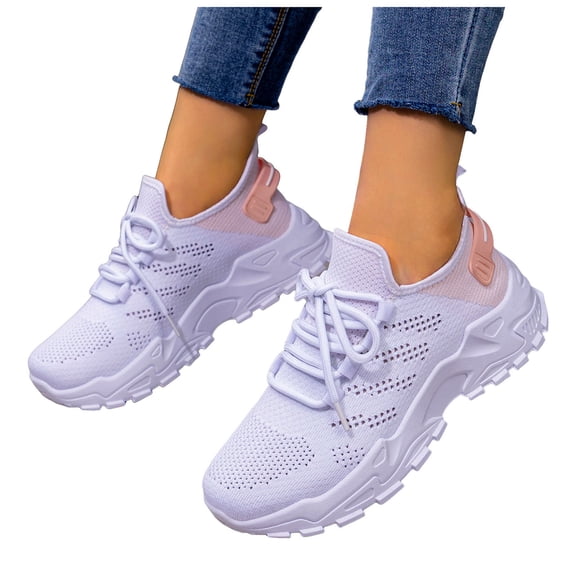 Tennis Shoes Women Lightweight Breathable Mesh Athletic Shoes Fashion Color Block Casual Lace up Walking Sneakers Pink Size 6.5