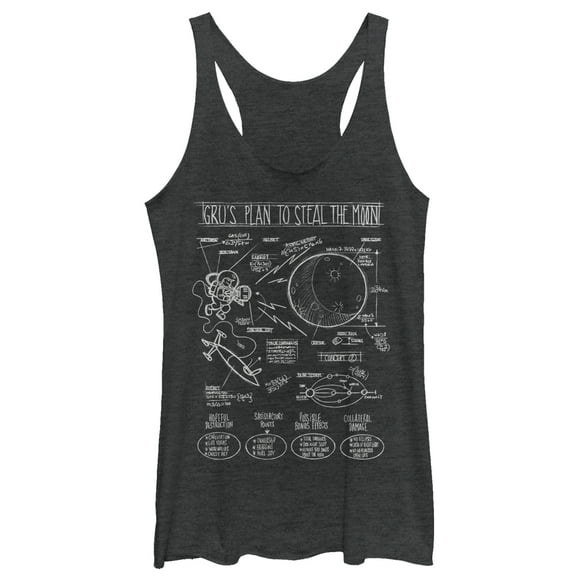 Women's Despicable Me Gru Plans to Steal Moon Racerback Tank Top Black Heather 2X Large