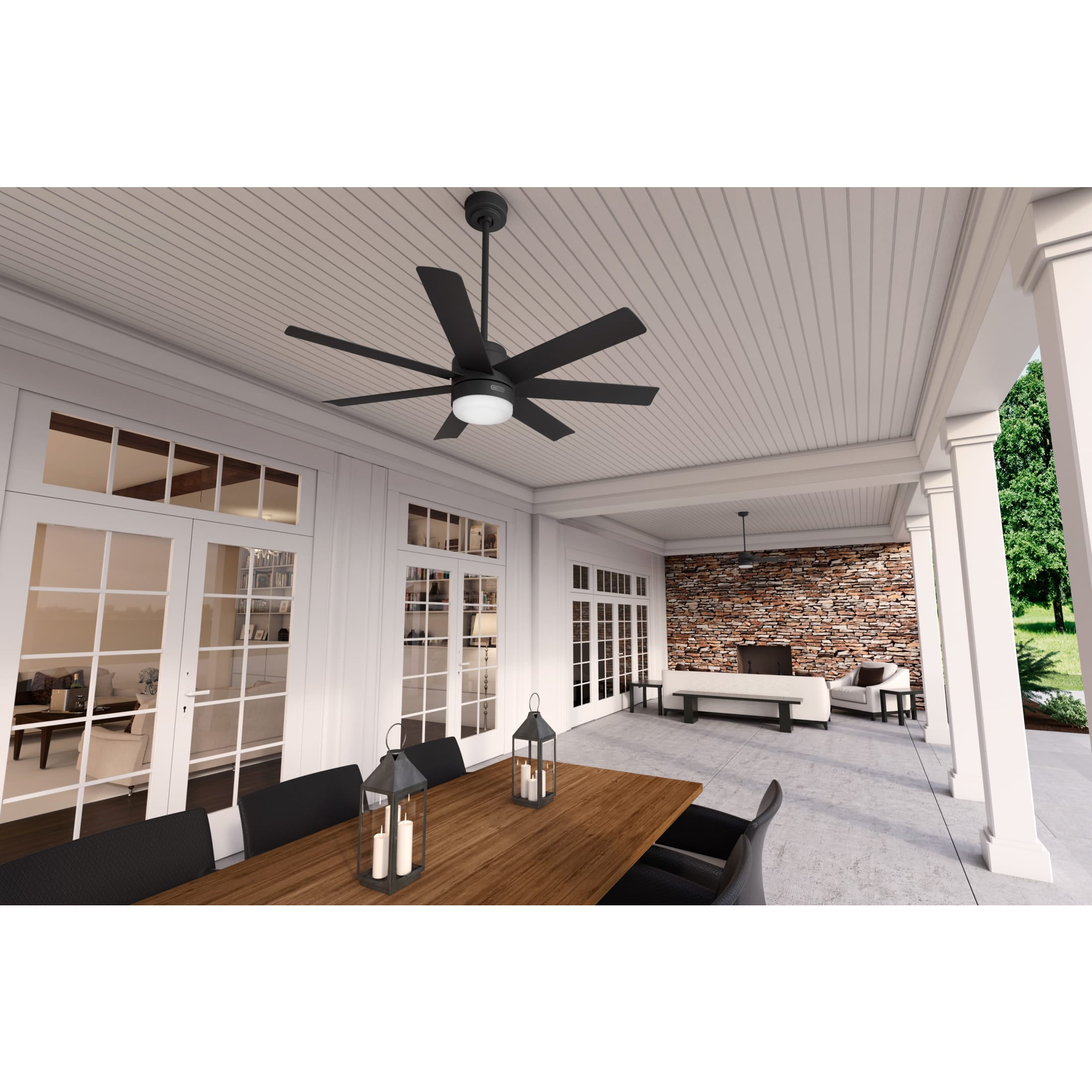 Hunter - Brazos Indoor/Outdoor Ceiling Fan With Light, Remote, 52-inch, Matte Black, Casual-style, 6-speed, Energy Star, 51535, for Porches, Bathrooms
