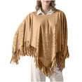thumbnail image 2 of WREESH Women's Winter Solid Color Suede Shawl With Hollow Fringe, Warm and Comfortable Scarf Khaki, 2 of 5