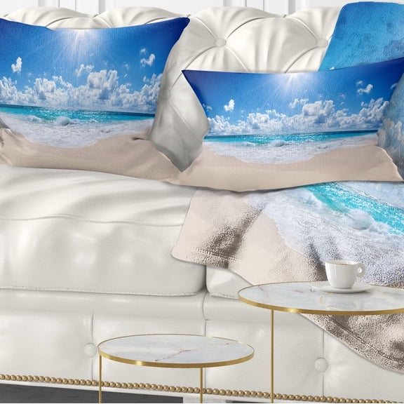 Designart Beautiful Tropical Beach Panorama - Modern Seashore Throw Pillow - 12x20