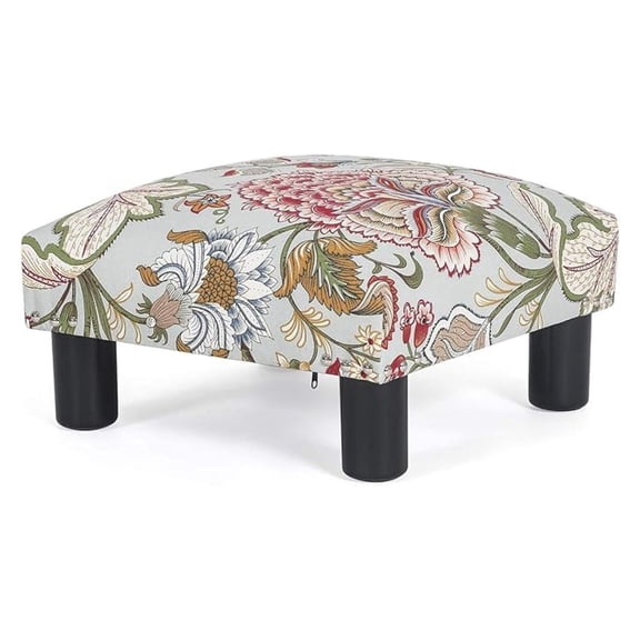 Small Foot Rest Stool Ottoman, 15" Fabric Square Footstool Upholstered Footrest for Chair, Under Desk, Office, Living Room, Boho Floral