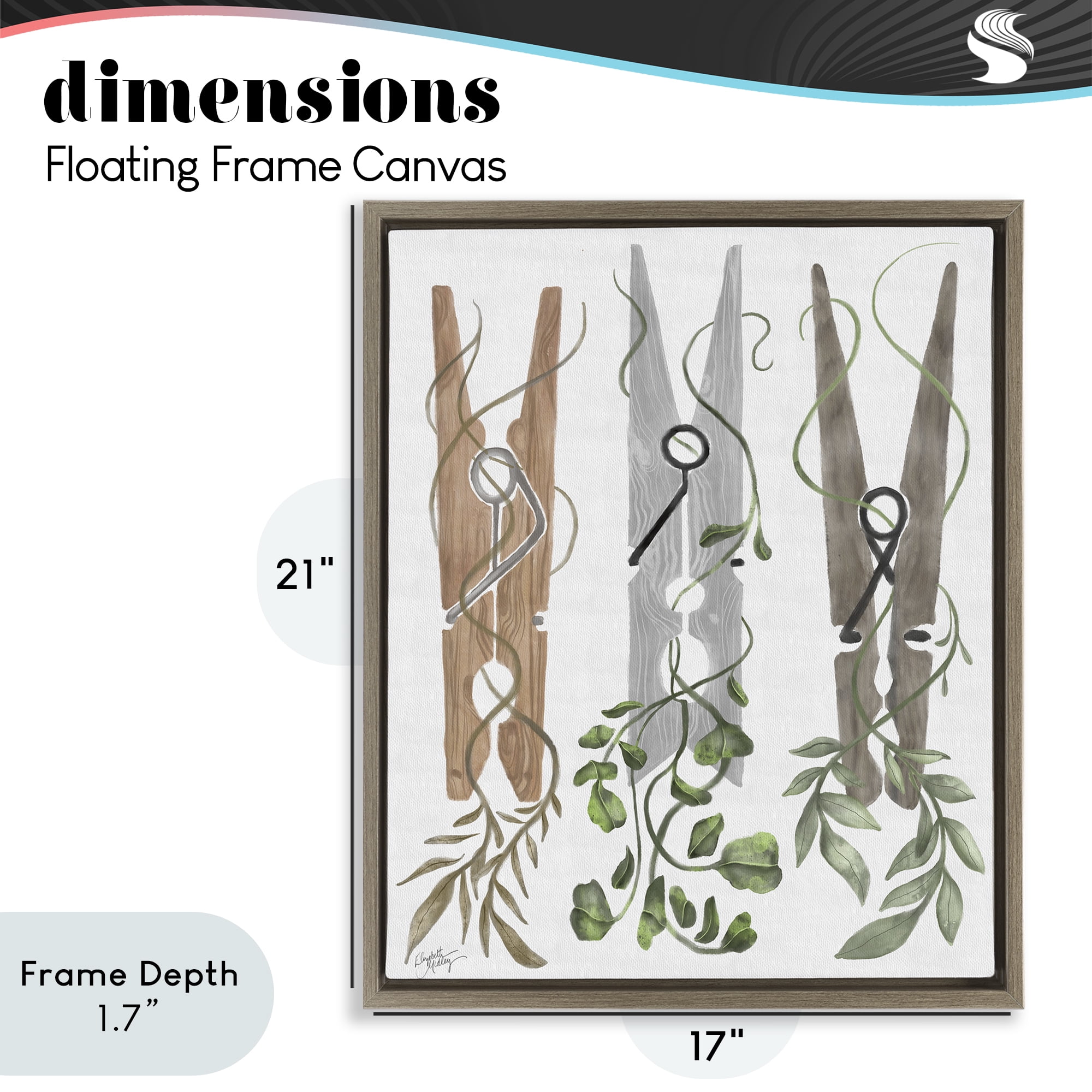 Stupell Industries Ivy Wrapped Clothespins Brown Framed Floater Canvas Wall Art, design by Elizabeth Medley
