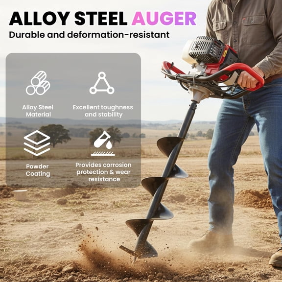 Gas Powered Earth Auger, 63CC Electric Post Hole Digger, 2-Cycle Viper Engine, Post Hole Auger, Pneumatic Pillar-Type Hole Digger, with 360° Rotating Handle, 2400W, for Deck Building