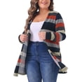 thumbnail image 4 of Cárdigan Plus Size Agnes Orinda para Mujeres, Abierto Frontal, de Manga Larga, con Rayas de Color Contrastante y Bolsillos, 1X Negro Rojo, 4 of 6