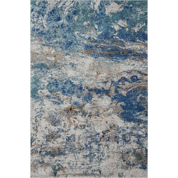 Ox Bay Serene 5' 3" x 7' 6" Blue and Gray Abstract Durable Performance Indoor Area Rug