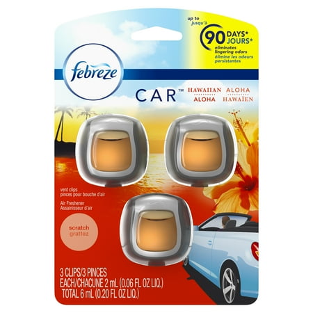 Febreze Car Air Freshener Vent Clip, Hawaiian Aloha, 3 Count