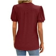 thumbnail image 6 of Besolor Women's Summer T-Shirt Trendy V Neck Pleated Eyelet Tunic Tops Casual Solid Color Going out Blouse Tees, 6 of 7