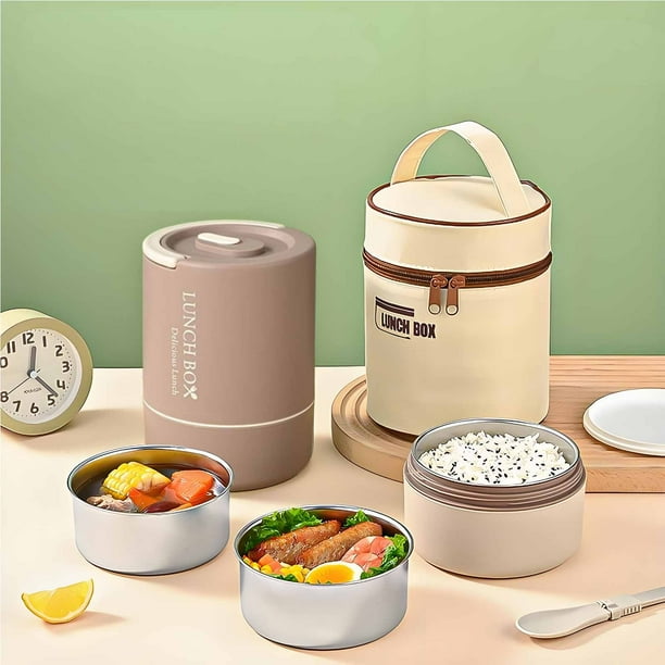 Fiambrera térmica de acero inoxidable 304 | Contenedor de alimentos hermético de 3 compartimentos | Incluye bolsa de aislamiento térmico | Gran capacidad para la oficina, la escuela y picnics
