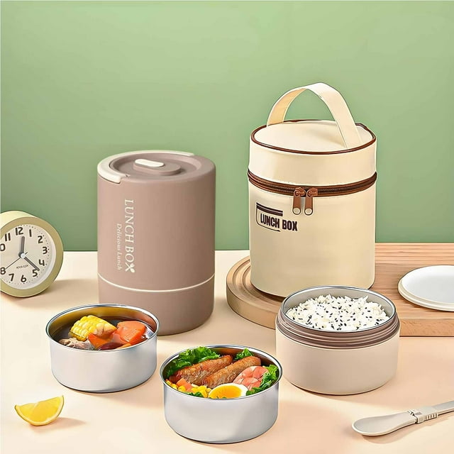 Fiambrera térmica de acero inoxidable 304 | Contenedor de alimentos hermético de 3 compartimentos | Incluye bolsa de aislamiento térmico | Gran capacidad para la oficina, la escuela y picnics