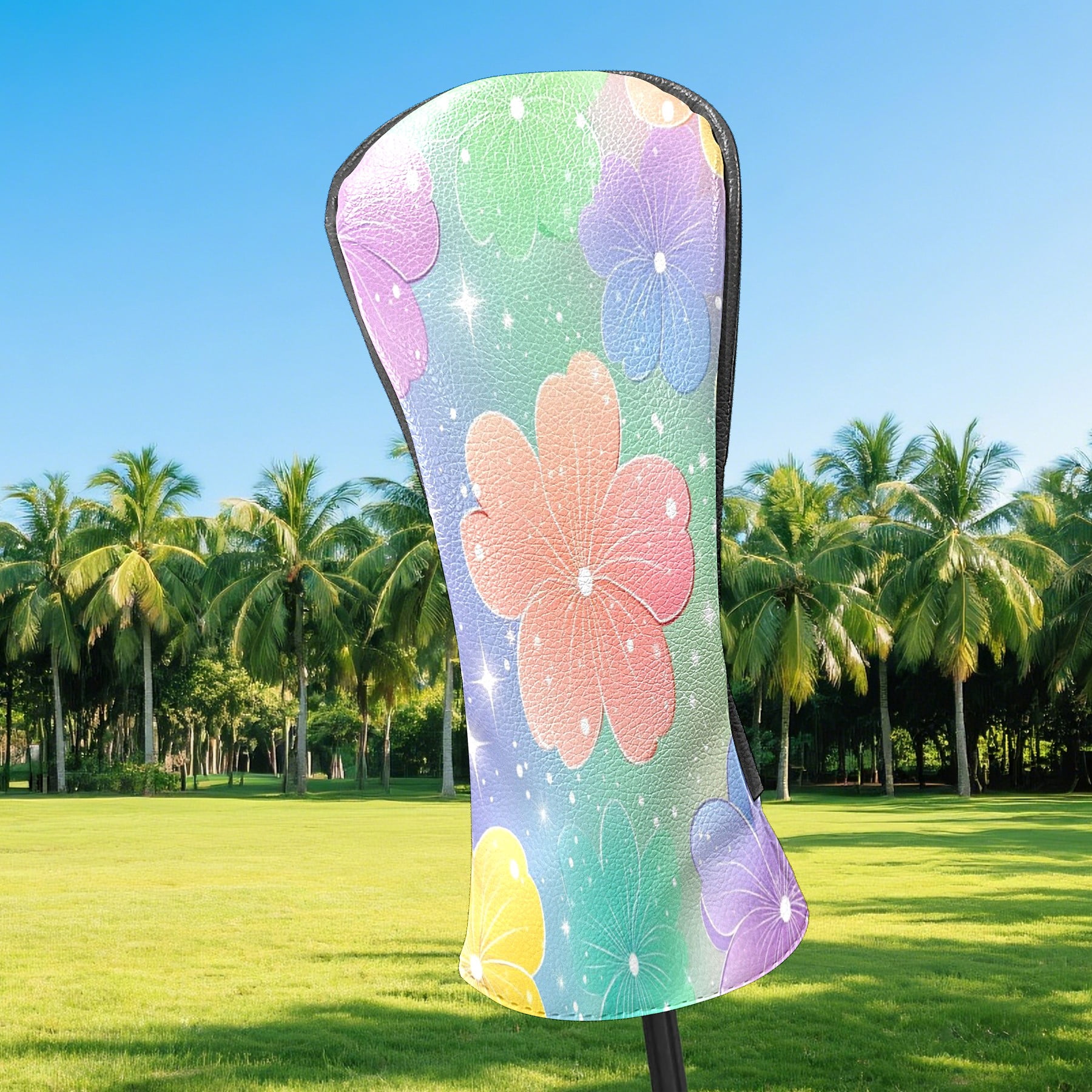 Golf Head Covers Cute Pastel Flowers Design for Driver, Wood & Hybrid, Premium Waterproof PU Leather with Plush Lining, Soft Floral Golf Gifts
