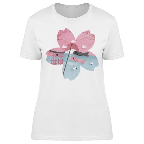Sakura Flower Fish Torii Gate  T-Shirt Women -Image by Shutterstock, Female Small