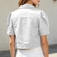thumbnail image 5 of Miaoju Women's Summer Short Sleeve Crop Denim Trucker Jacket Jean Coat Tops, White XXL, 5 of 7