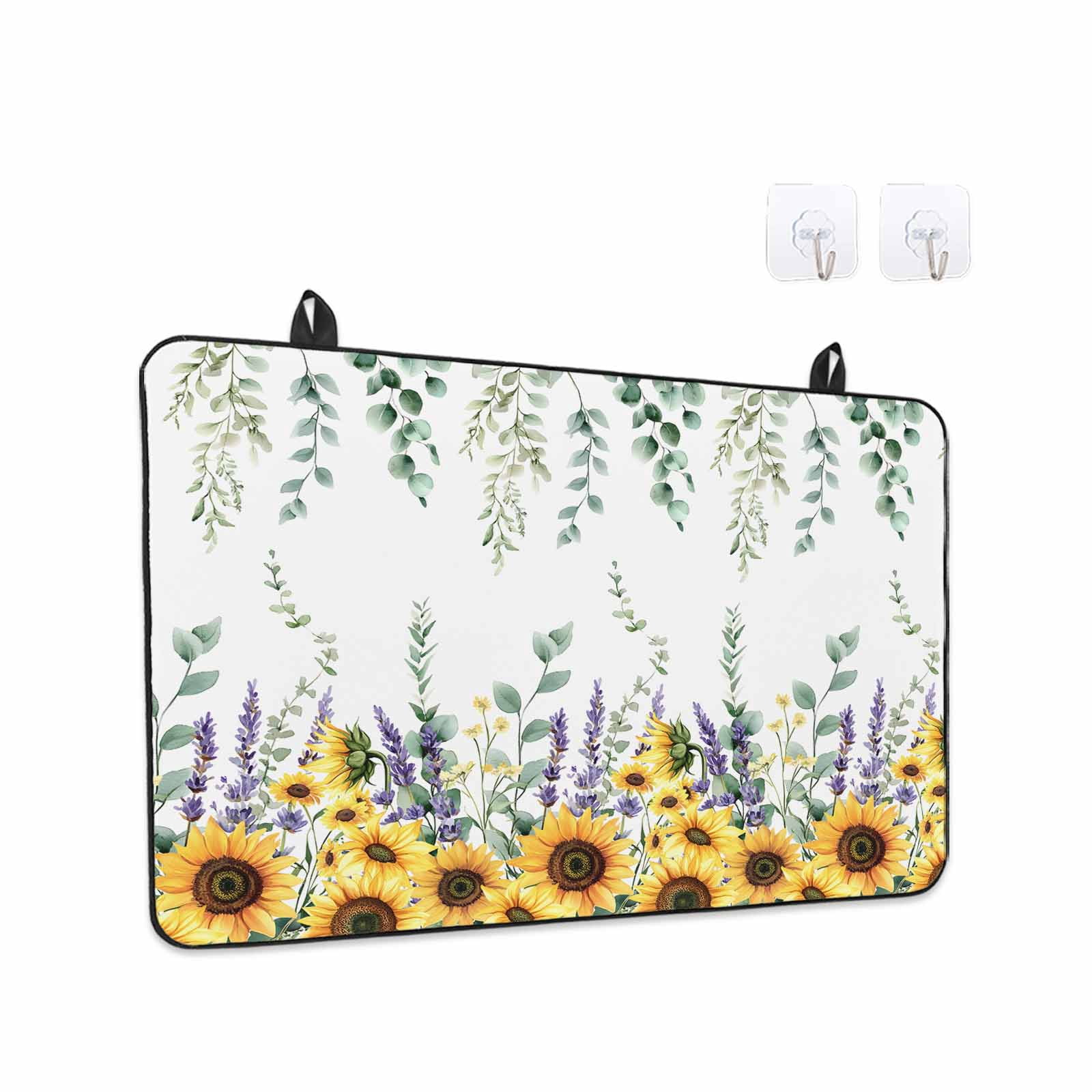 Eucalyptus Leaves Stove Top Cover for Electric Stove, Heat-proof & Non Slip Glass Top Stove Cover Protector, Yellow Sunflower Lavender Farmhouse Kitchen Flat Cooktop Rubber Mat 24x21 Inches