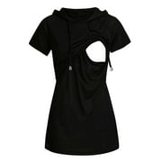 jovati Women Maternity Striped Maternity Top Short Sleeve Hooded Nursing T-shirt