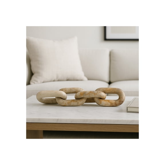 Home Decor Sculpture for Bathroom Decor, Office, and Living Room Decor - Modern Shelf Statues for Room Accents - Marble Chain Link Ornaments for Coffee Table Sculpture - 3", Ivory