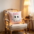 thumbnail image 6 of Pink Halloween Pumpkin Pillow Covers, 18''x18'' Boo Ghost Decor | Fabric Pink Halloween Pillow Covers with Pumpkin Ghost Design, Sofa Bedroom Fall Decor, 6 of 6