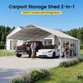 thumbnail image 3 of VENTOPYR 20 ft X 23 ft 2-in-1 Carport with Storage Shed, Heavy Duty Steel Frame Car Canopy with 10 x 3 ft Tool Shed, White, 3 of 13