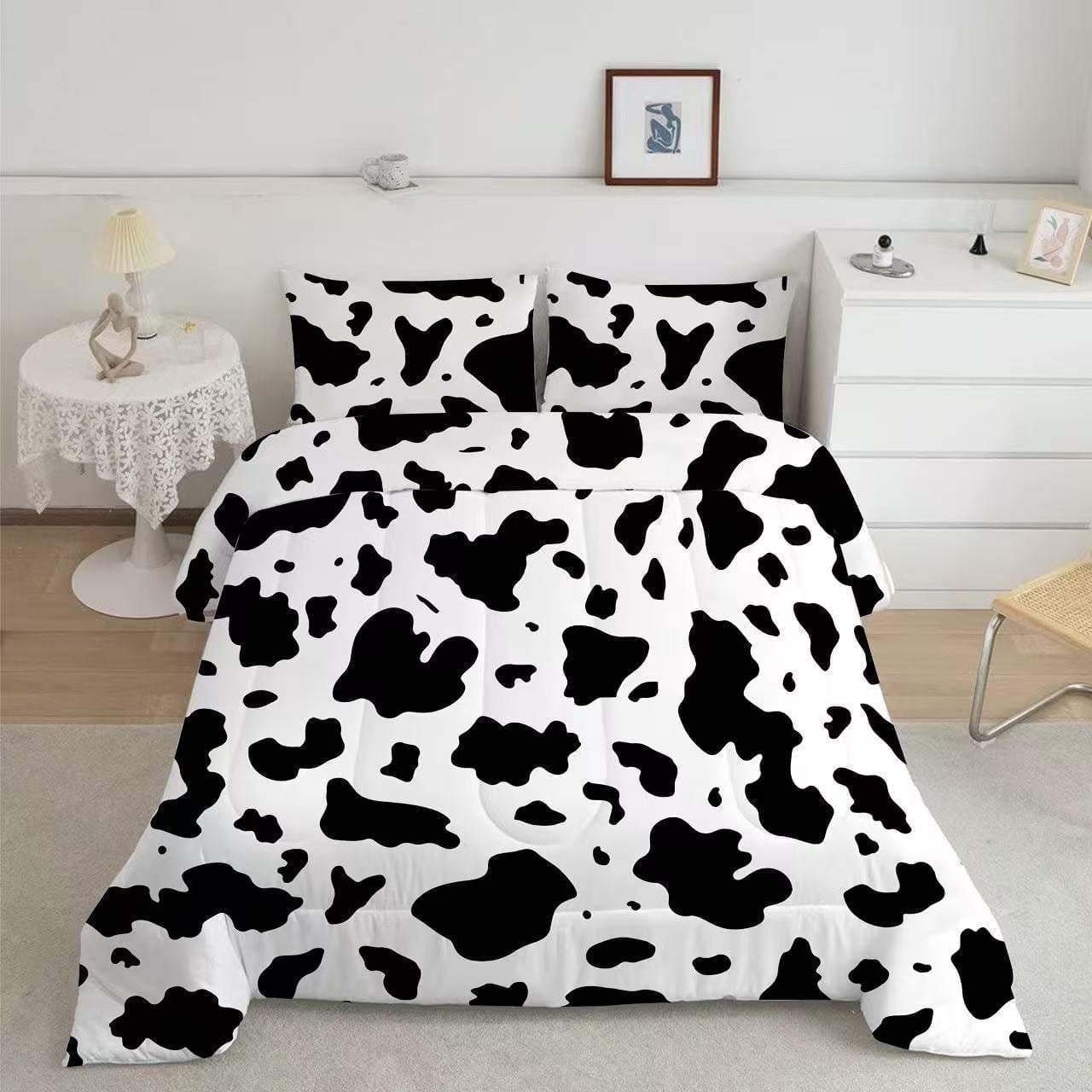 Psoiuetr Black and White Cow Comforter Set Full Size Wild Animal Farmhouse Rustic Cowhide Bedding Sets with 2 Pillowcases for Kids Teens Boys Girls 3 Pieces