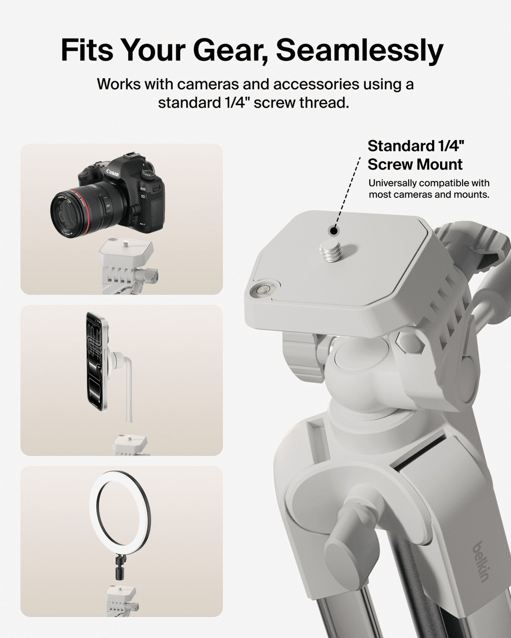 Stage Tripod for iPhone, Android, Camera, Lightweight Travel Stand with Sand Finish, Sturdy Portable Design for Video Recording, Photography, YouTube, Vlogging and Content Creation
