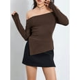 thumbnail image 5 of Biezeib Women’s Off Shoulder Split Tops Long Sleeve Solid Color Slim Fit T-Shirt Asymmetrical Blouses, 5 of 6