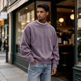 thumbnail image 5 of IAJDKMEK Men's Corduroy Crewneck Sweatshirt - Relaxed Fit Long Sleeve Pullover Top for Men, Casual Everyday Sweatshirt with Soft Texture,Light Purple 4XL, 5 of 7