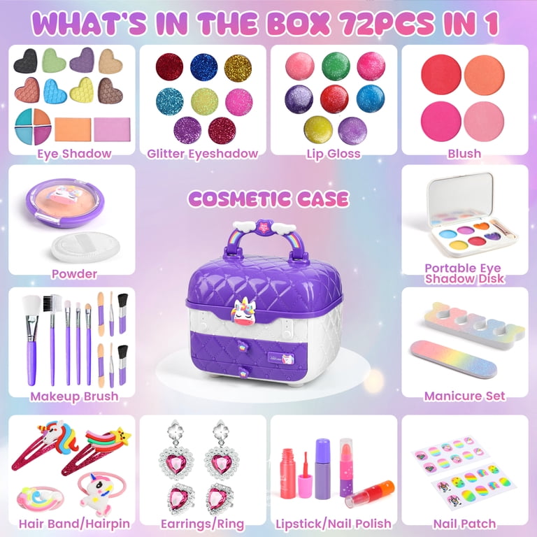 Huge Wave 72 PCS Kids Makeup Kit for Girl Toys, Real Washable